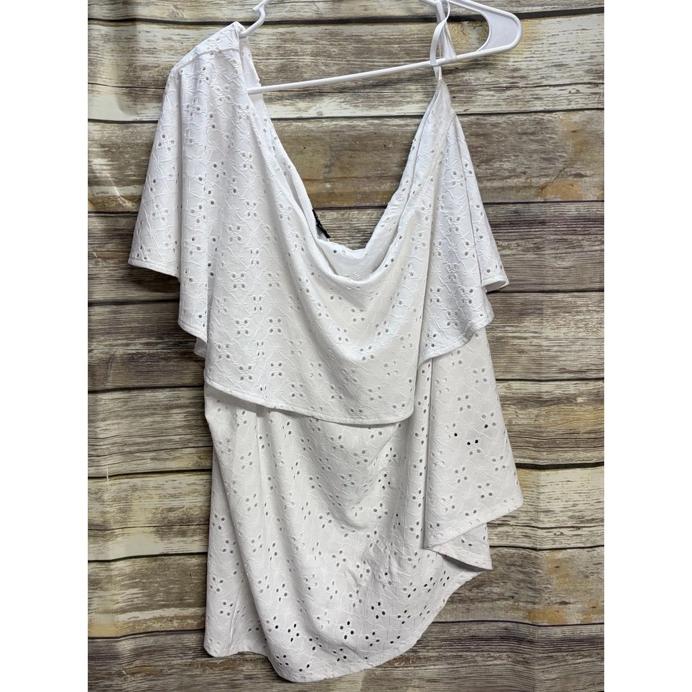 Torrid‎ Women's Plus Size 5 Top White One Shoulder Eyelet Pull Over Ruffle